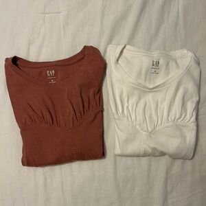 GAP Short Sleeve Gathered Bust Tops - Light Brown and White